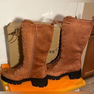 Knee-high suede combat boots